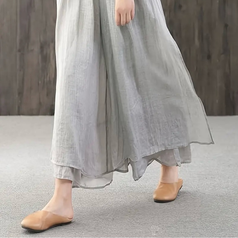 New! Light Grey Skirt- Pants with Elastic Waistband and Pockets XL